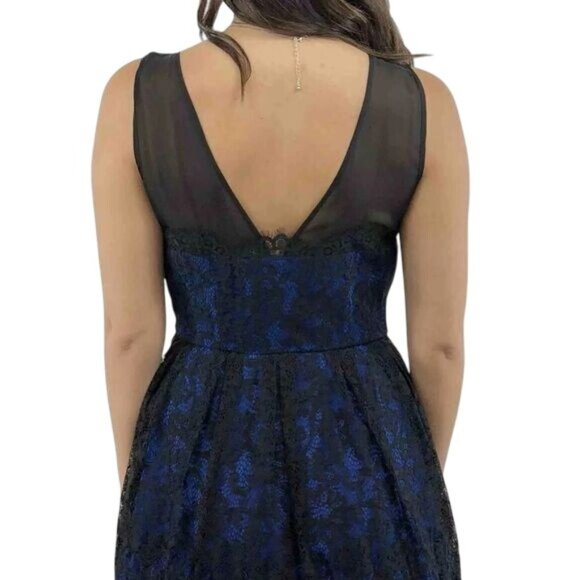 NWT Moulinette Soeurs X Anthropologie Blue & Black Lace Sleeveless A-Line Dress - Picture 5 of 16
